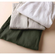 日本樂天熱賣 純色100%亞麻綿涼爽休閑長褲  多色可選：A米白色，B卡其色，C淺藍色，D軍綠色，E藏青色，F黑色