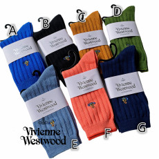 日本人氣潮牌 V.Westwood 馬卡龍色女裝中筒襪   ★7款顏色選擇 A.寶藍 B.黑色 C.黃色 D.綠色  E. 藍色  F. 橙色  G. 深藍