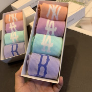 韓國限定版 MLB NY 兒童純棉提花中筒襪超值裝4色套裝