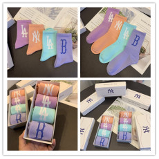 韓國限定版 MLB NY 兒童純棉提花中筒襪超值裝4色套裝