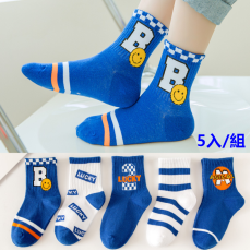 韓國人氣熱賣 潮型藍色卡通中筒襪5款入/組