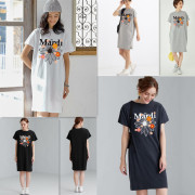 韓國限定版 MARDI經典印花直筒短袖連身裙