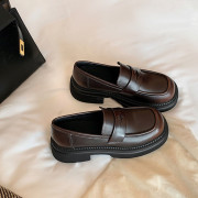 韓國人氣 經典復古小牛皮厚底Loafer鞋休閒鞋皮鞋