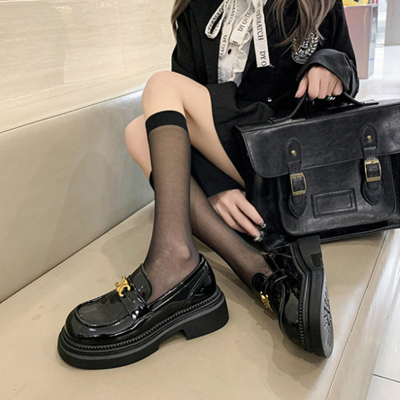 韓國人氣 經典復古小牛皮漆皮凱旋門配飾厚底Loafer鞋休閒鞋皮鞋