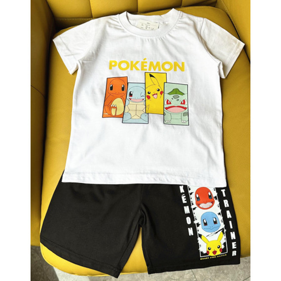 日本人氣Pokemon寶可夢印花LOGO兒童短袖tee短褲家居套裝