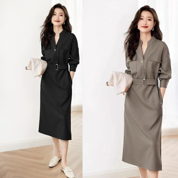 韓國人氣 法式時尚通勤收腰顯瘦連身裙