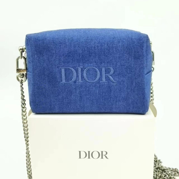 Dior 專櫃牛仔化妝包連銀鏈