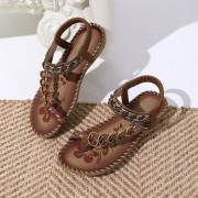 美國夏日熱賣 波希尼亞復古風串珠亮鑽夾趾涼鞋