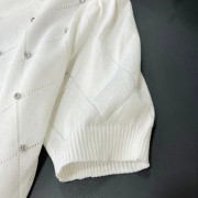 韓國人氣熱賣 鏤空鑲鑽冰絲針織短袖上衣