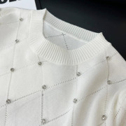 韓國人氣熱賣 鏤空鑲鑽冰絲針織短袖上衣