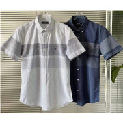 韓國潮牌HAZZYS男士立體刺繡LOGO間條格仔紋短袖恤衫